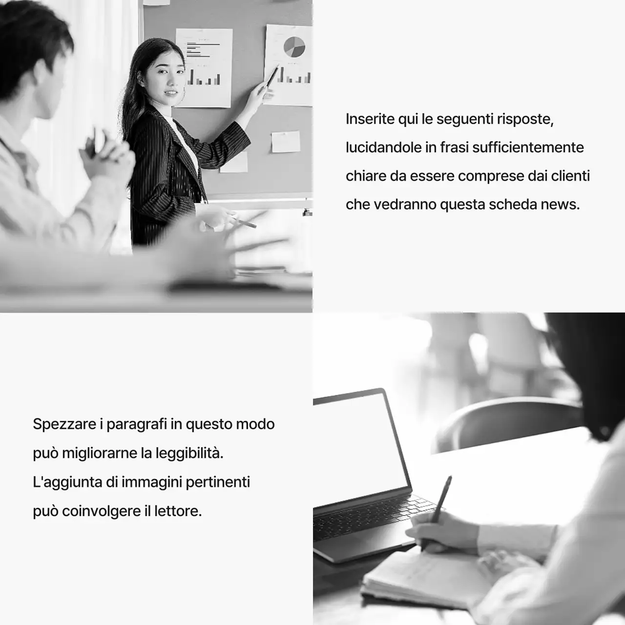 Una lettera di presentazione moderna, in bianco e nero e arancione, per un colloquio imprenditoriale