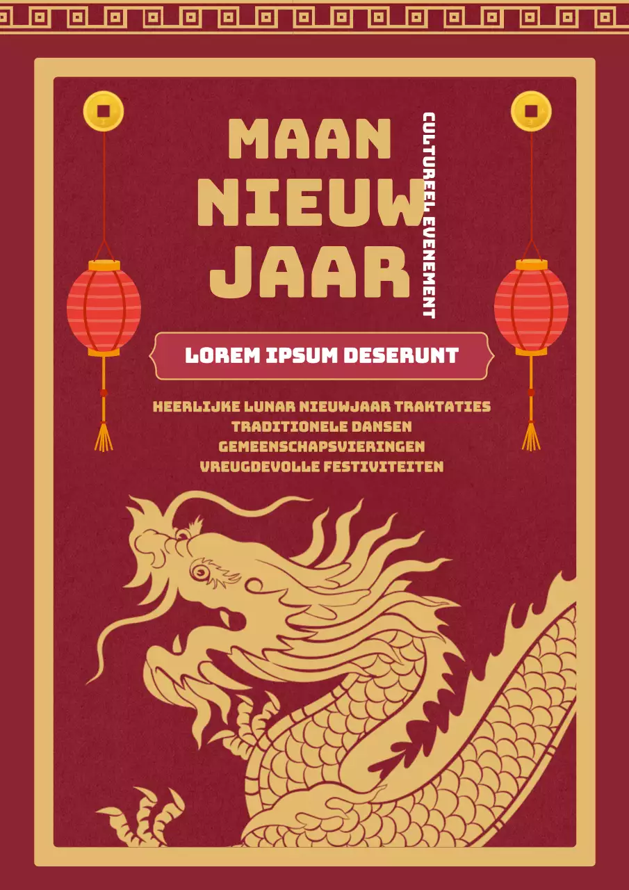 Rood en Goud Elegant Lunar Nieuwjaar Evenement Advertentie