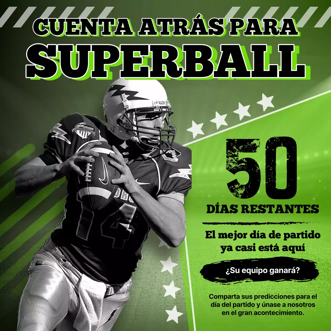 Promoción geométrica de la cuenta atrás de la Super Bowl en lima y negro