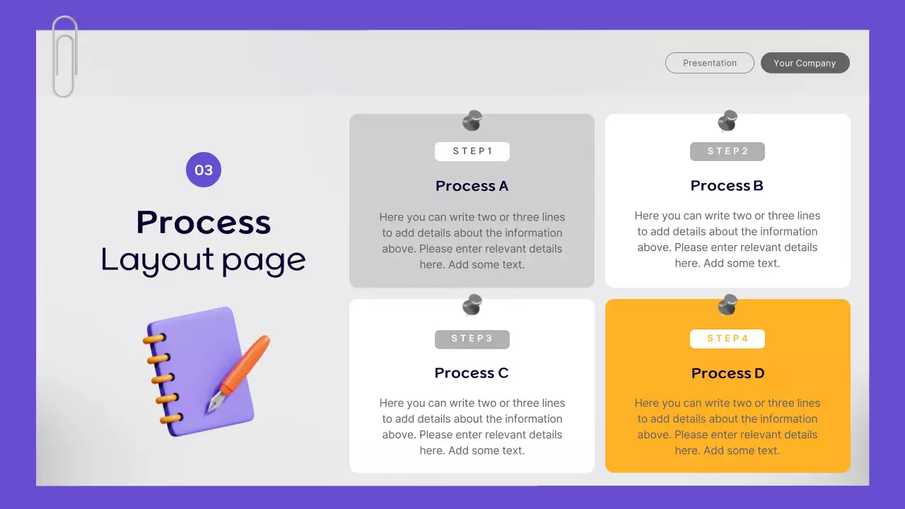A simple office worker business report in purple and yellow