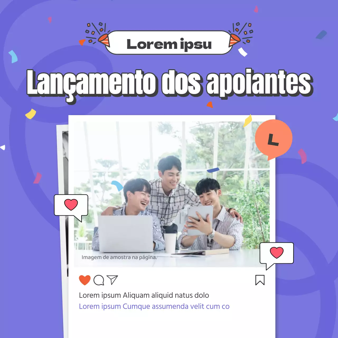 Promoção de um simples lançamento de apoiantes em roxo e vermelho.