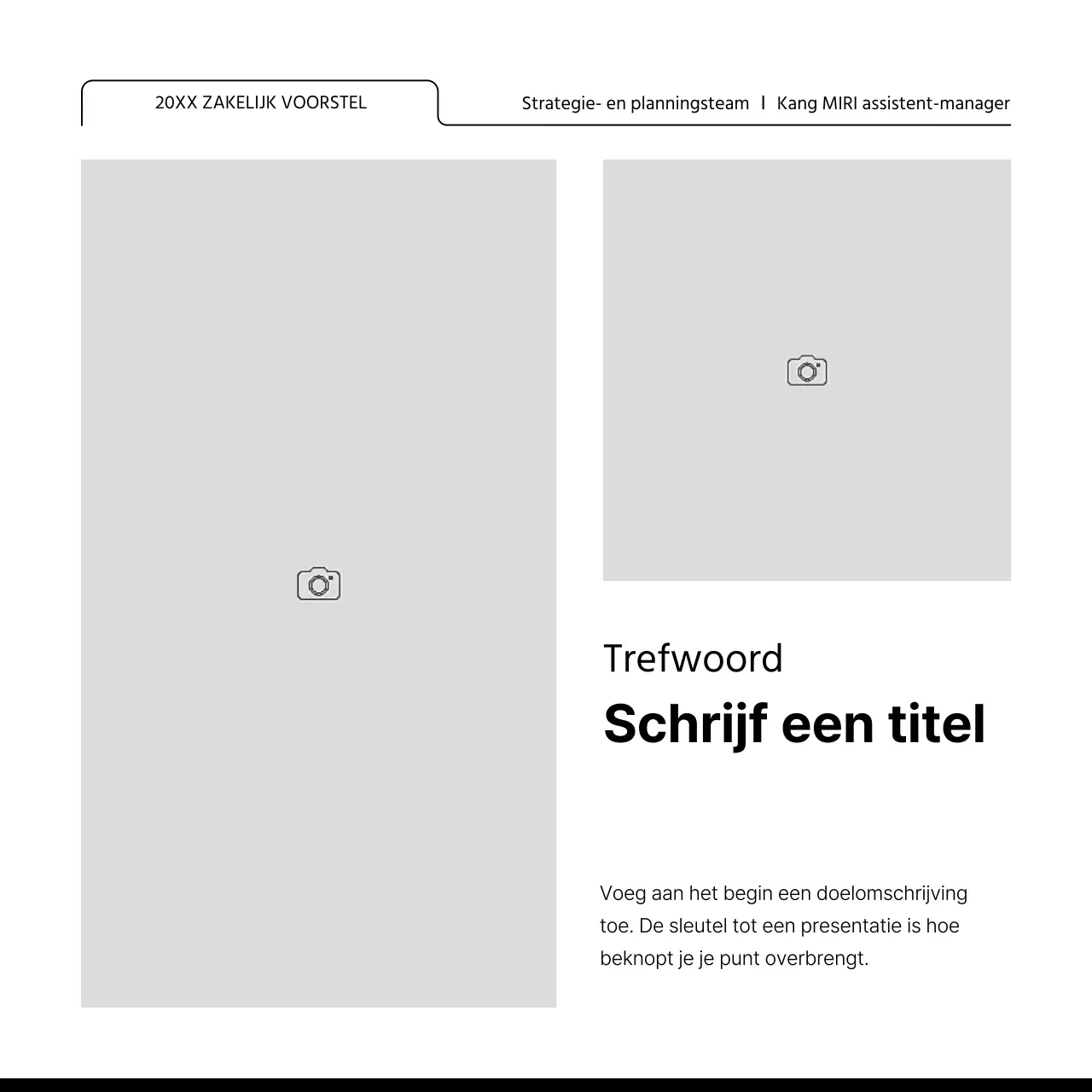 Promoot een lay-outontwerp met veel eenvoudige fotolijsten in wit en zwart