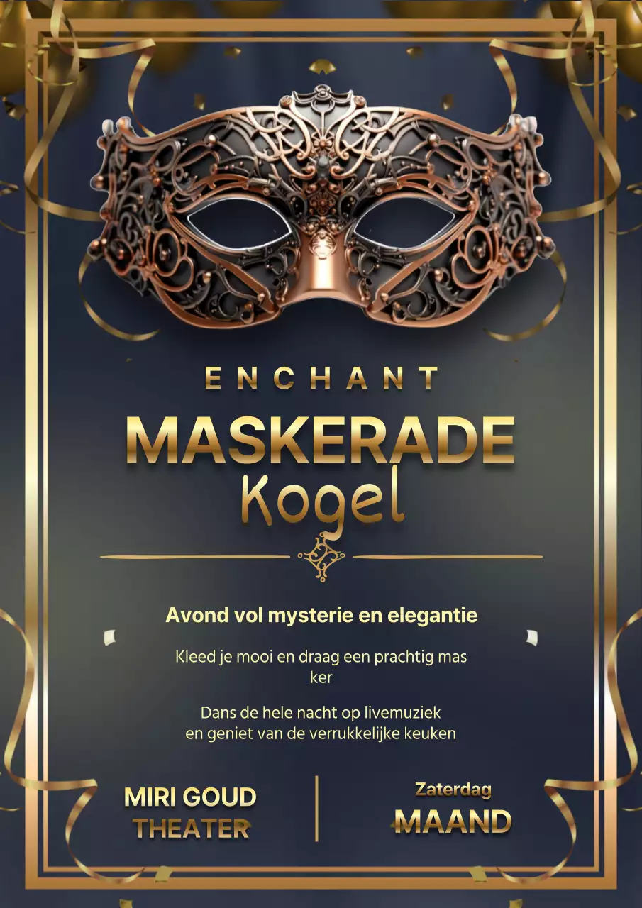 Elegante uitnodiging voor een gemaskerd bal in zwart en goud