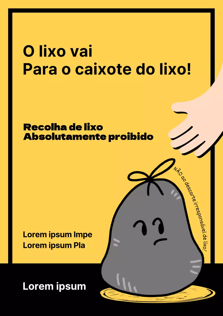 Aviso de lixo simples amarelo e preto