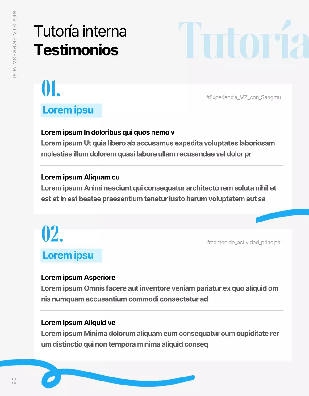 Revista interna corporativa moderna en azul claro y blanco