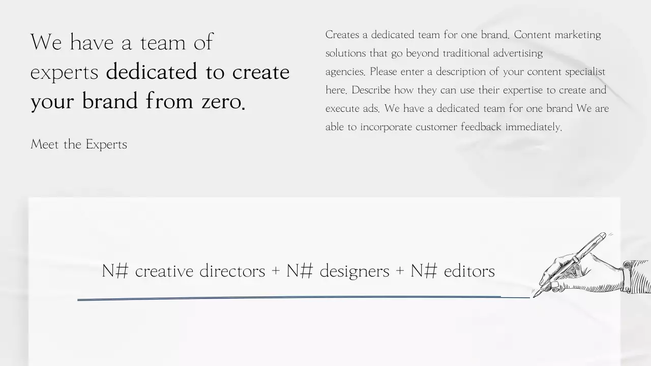 A simple, gray, storytelling company profile