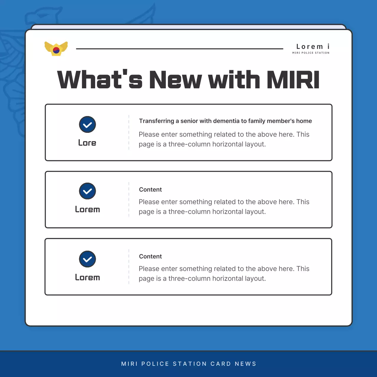 Default police department newsletter postings in blue and navy blue