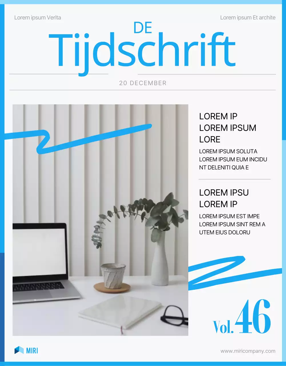 Modern bedrijfsmagazine in lichtblauw en wit