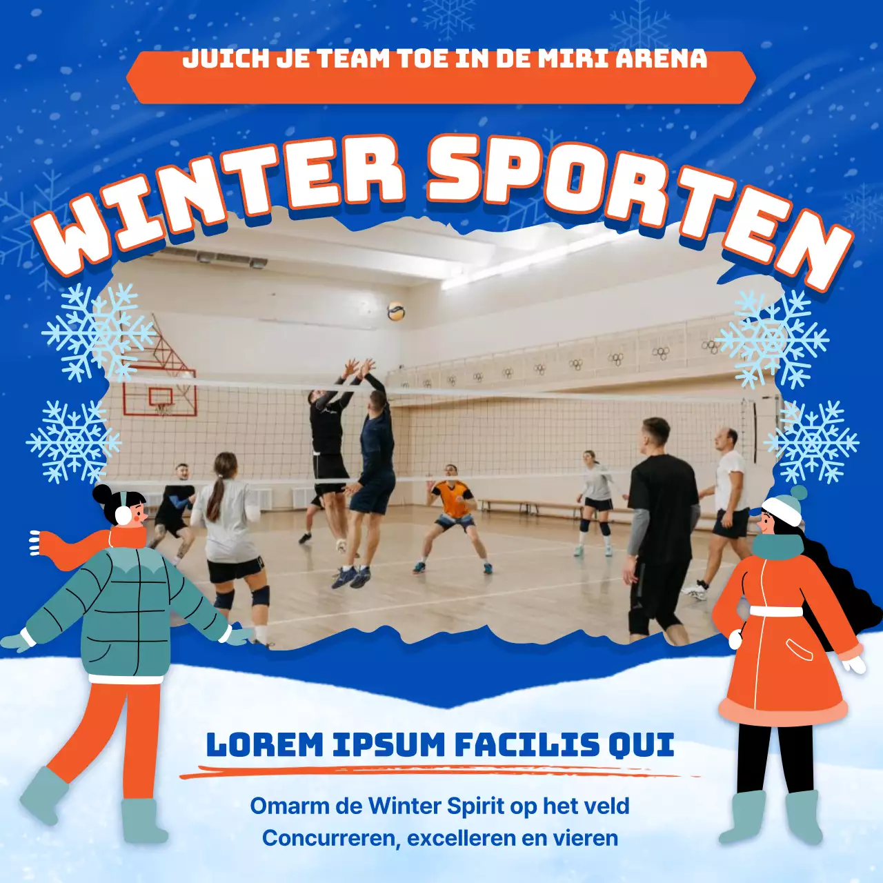 Blauw en Oranje Trendy Wintersport Evenement Advertentie