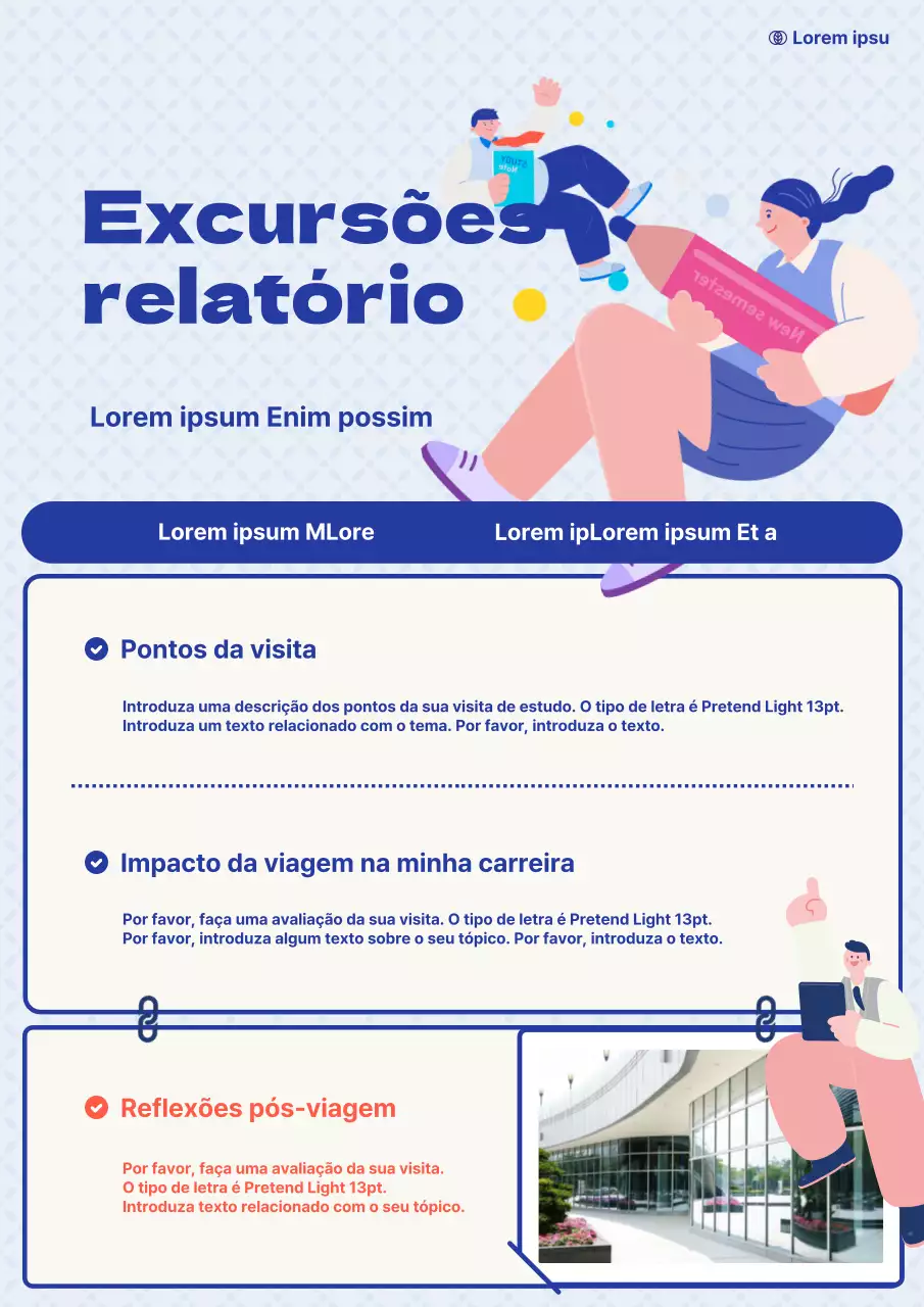 Um simples relatório de viagem de campo em azul e azul claro
