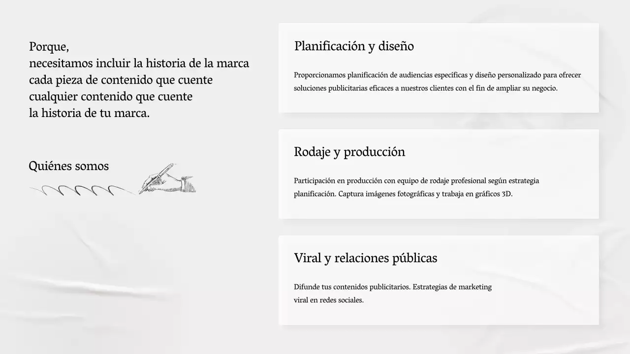 Un perfil de empresa sencillo, gris y narrativo