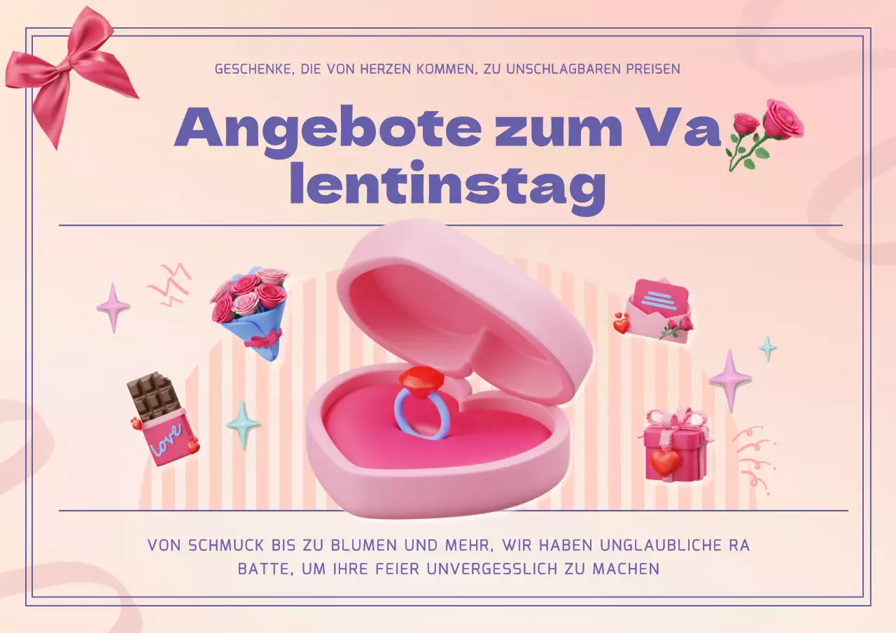 Geometrische Anzeige zum Valentinstag in Rosa und Lila
