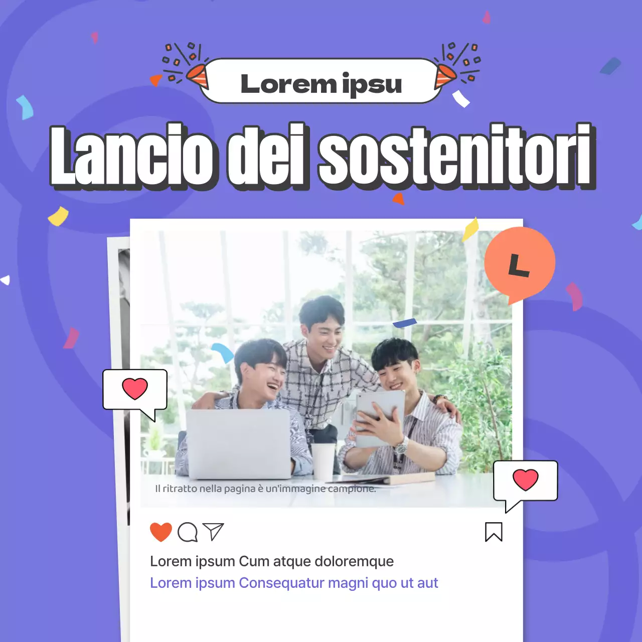 Promuovere un semplice lancio di tifosi in viola e rosso.