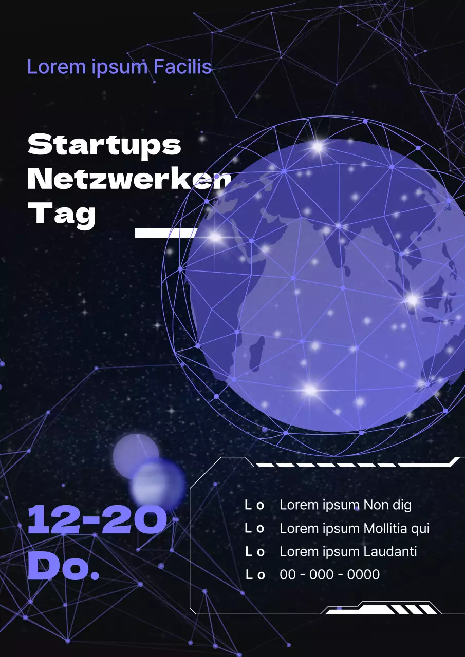 Werbung für den Startup Networking Day mit einem cyber-esken Look in Lila und Schwarz