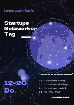 Werbung für den Startup Networking Day mit einem cyber-esken Look in Lila und Schwarz