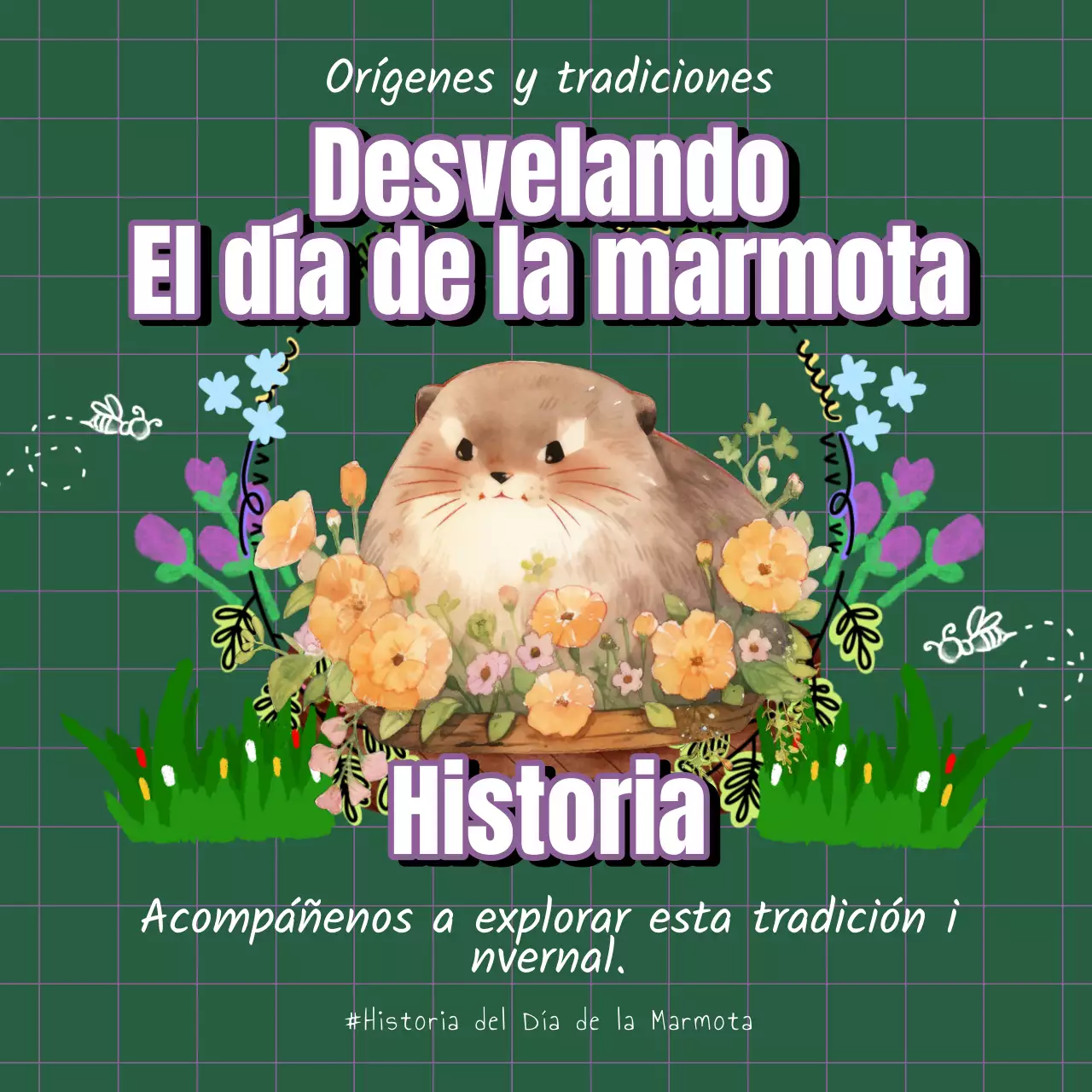 Kitsch verde y morado Anuncio histórico del Día de la Marmota