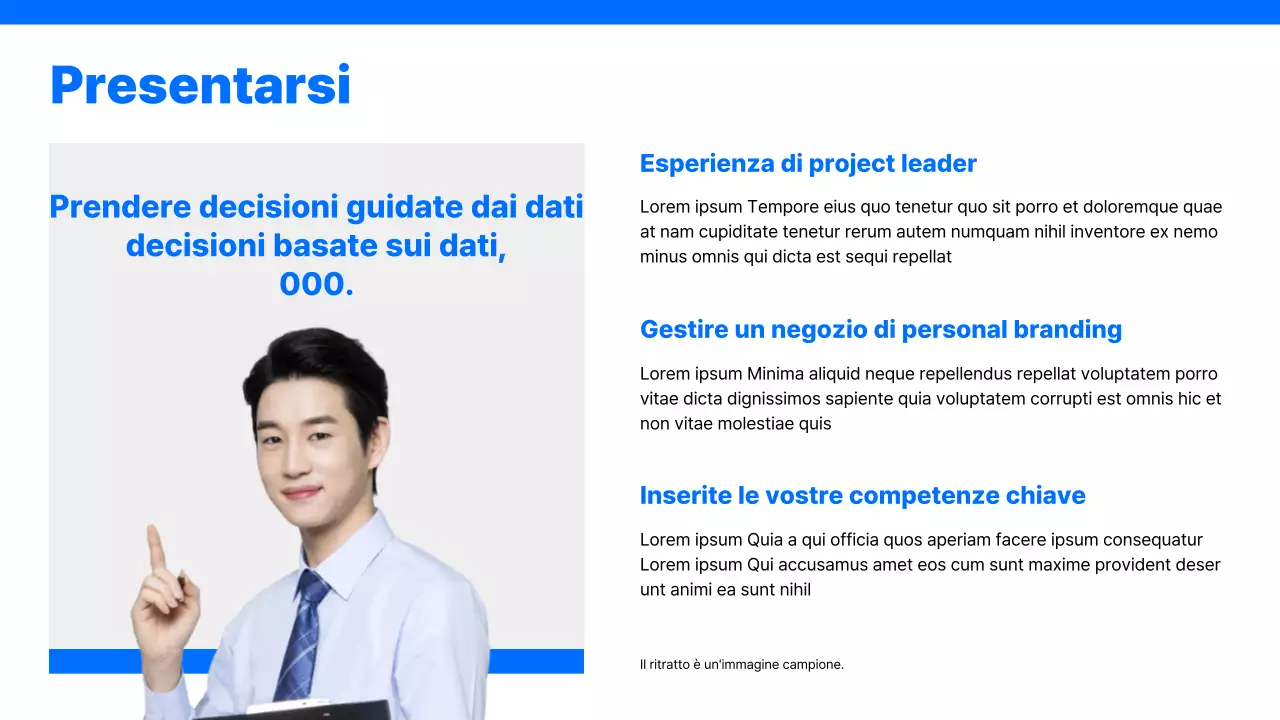 Semplice portfolio di carriera con sfondo blu