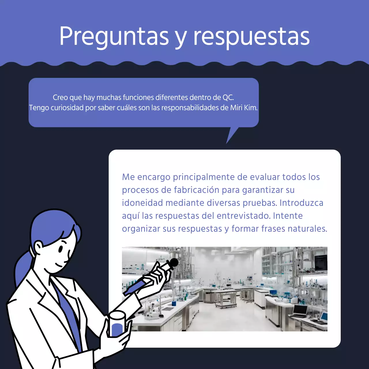 Una sencilla carta de presentación de Q&A para un puesto de trabajo en azul y marino