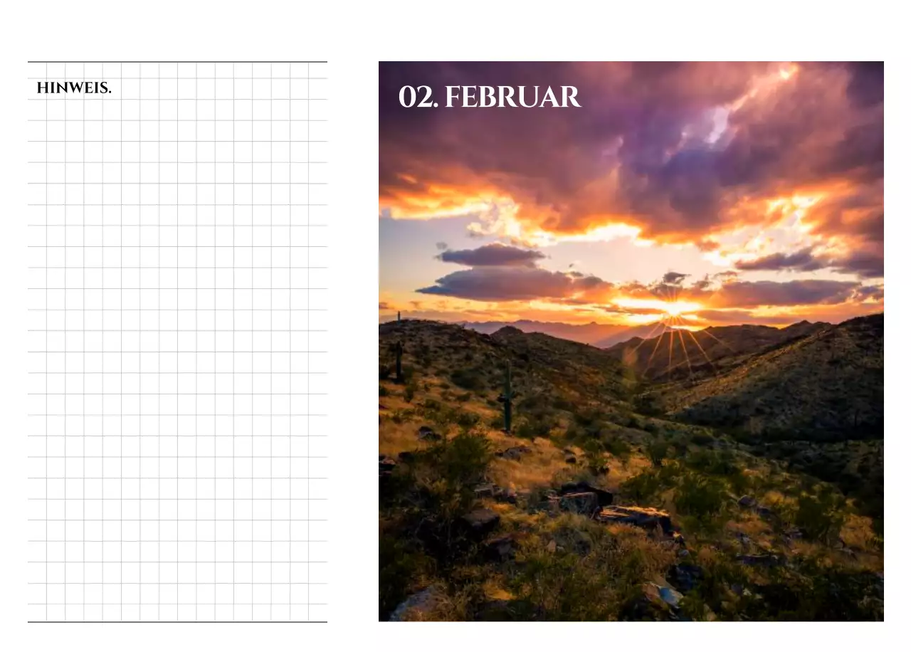 Ein Kalender im schlichten Stil mit einem emotionalen Reisefotografiekonzept