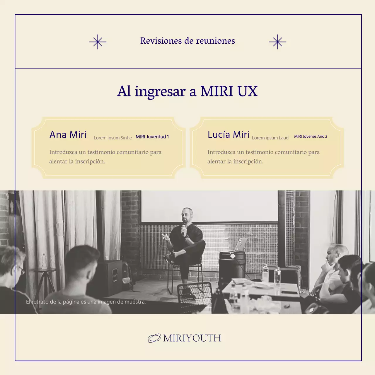 Un sencillo puesto de reclutamiento comunitario en azul marino y beige