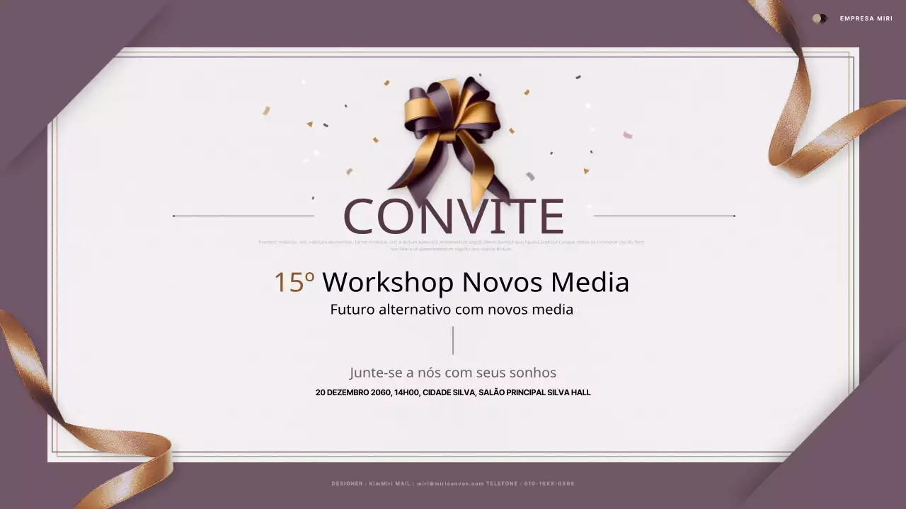 Uma proposta luxuosa de convite para evento em roxo e dourado
