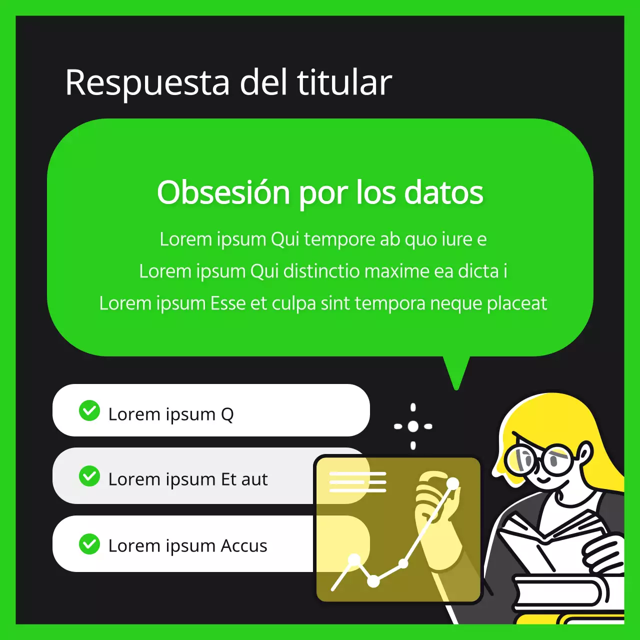 Información de la entrevista del titular en el estilo de moda de verde lima y negro