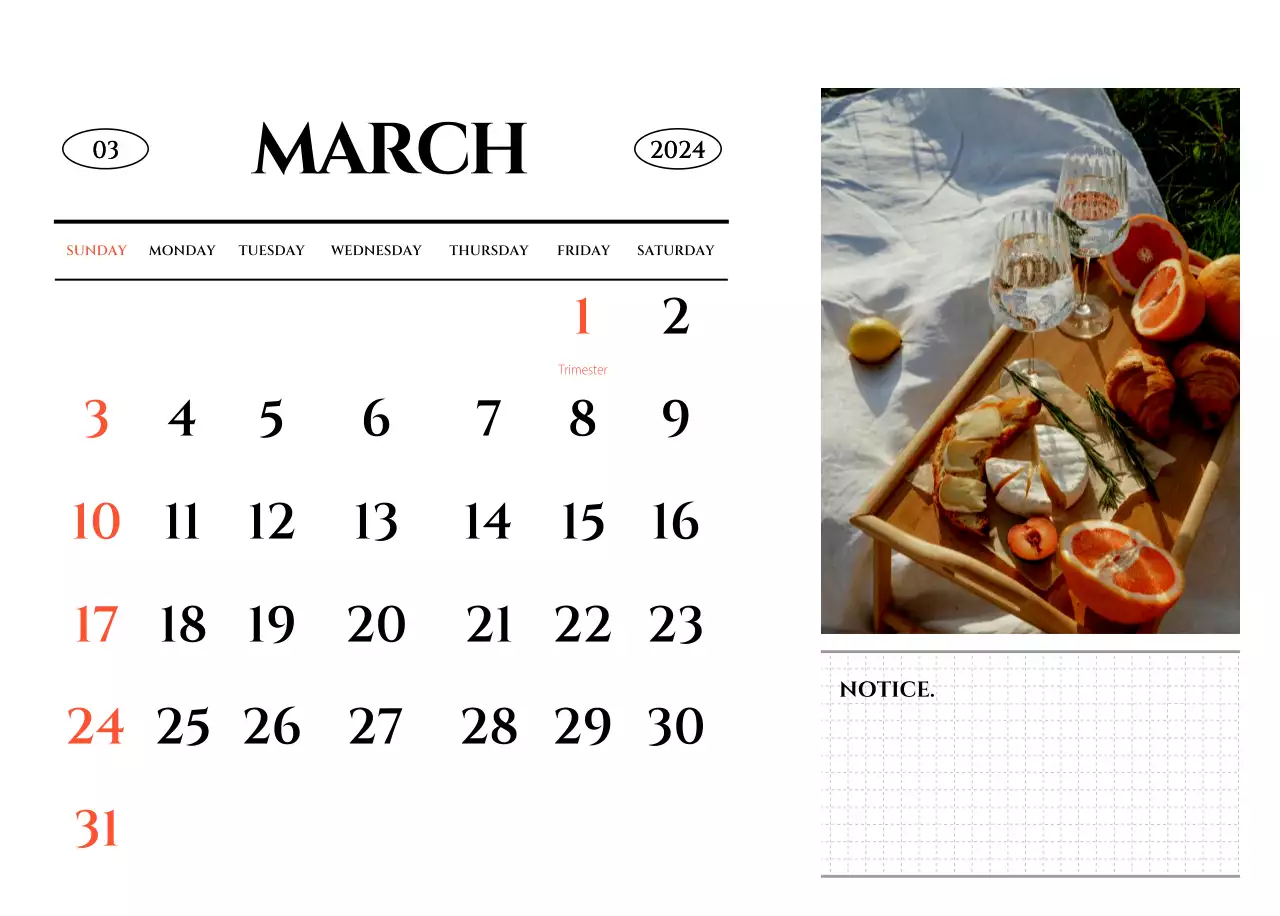Simple style calendar with an emotional travel photography concept