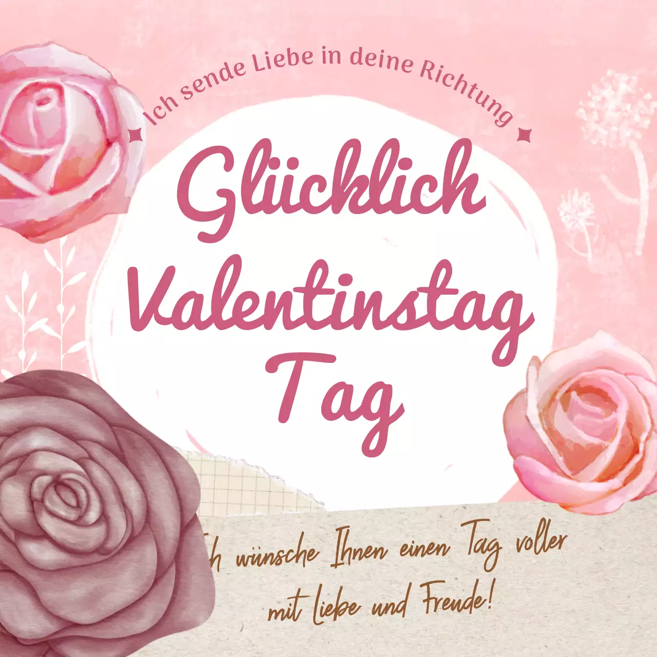 Rosa und Weiß Klassische Valentinstag-Anzeige