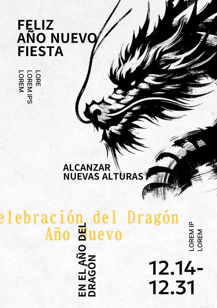 Tradicional invitación de fiesta del Año del Dragón en negro y amarillo