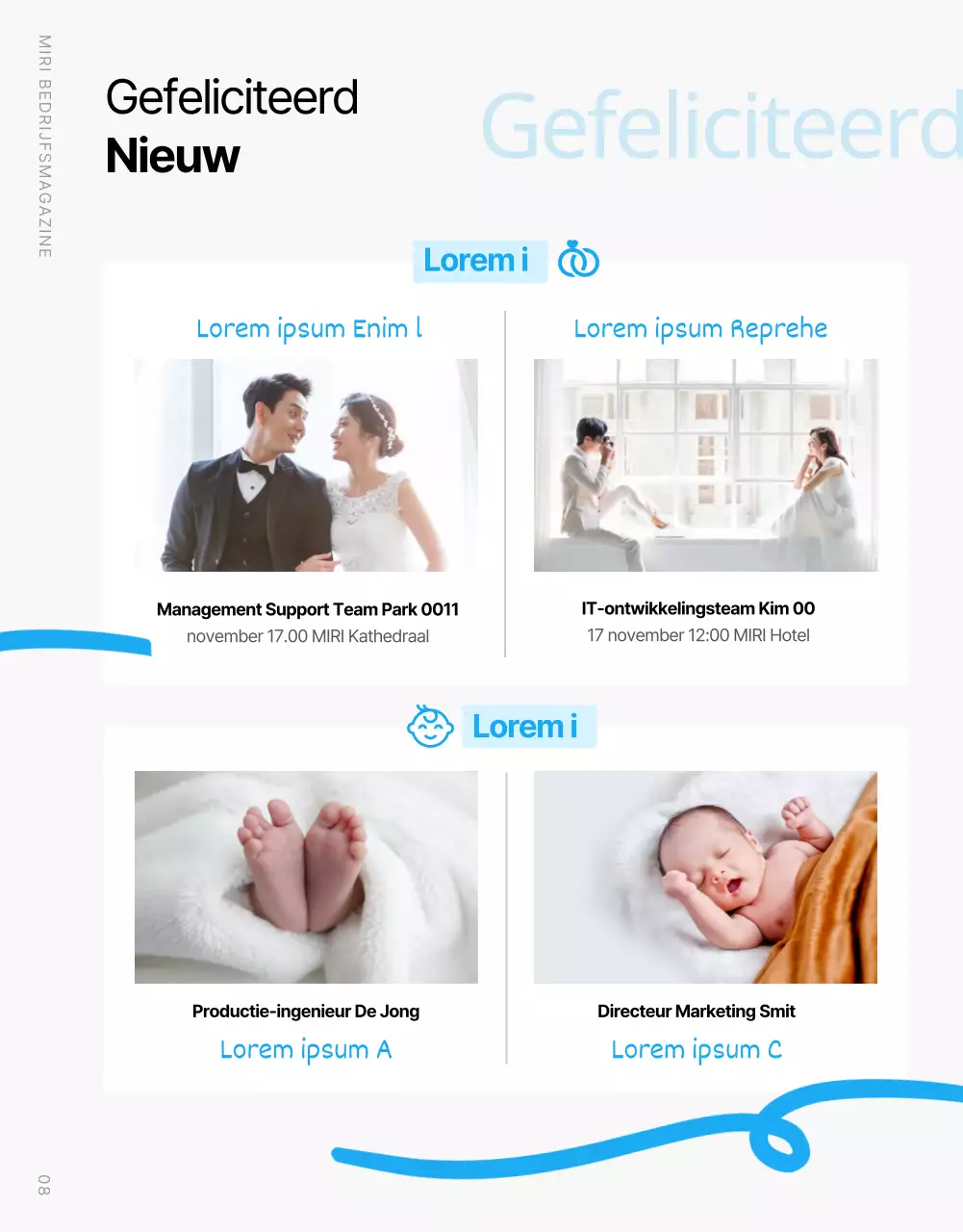 Modern bedrijfsmagazine in lichtblauw en wit