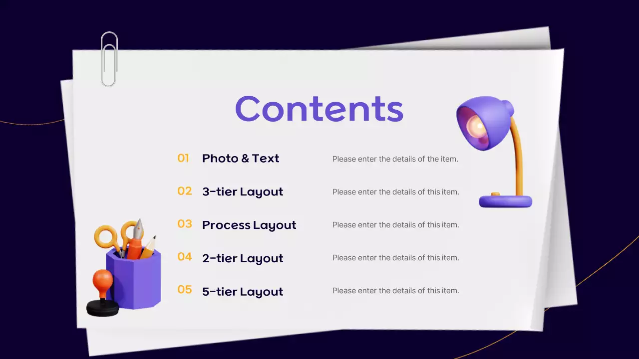 A simple office worker business report in purple and yellow