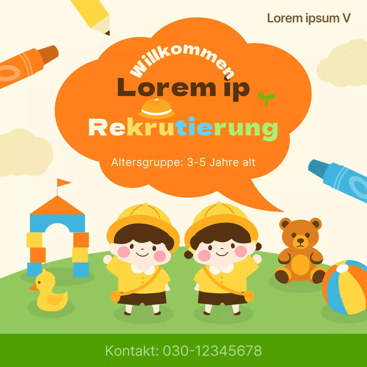 Eine niedliche gelb-grüne Baby-Einstellungsanzeige