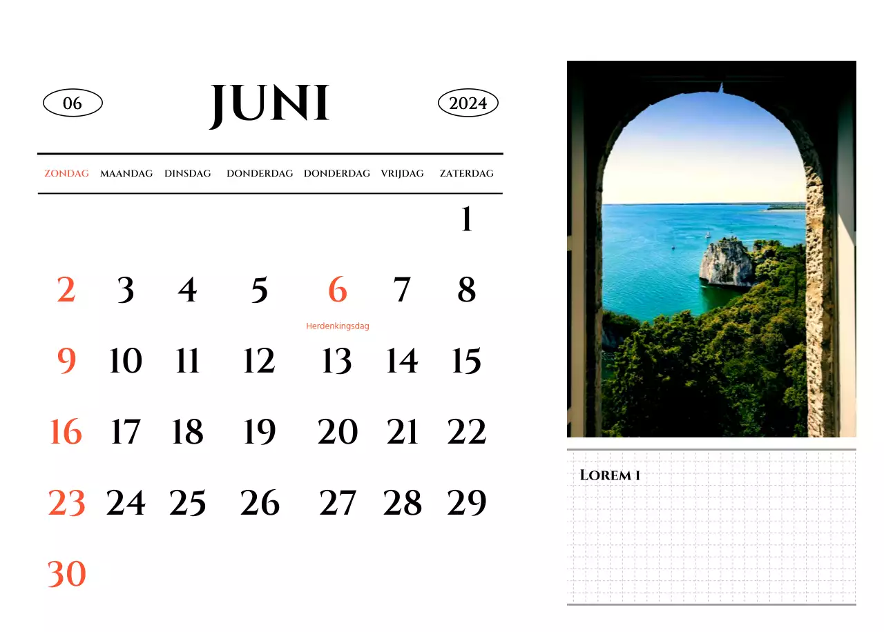Een kalender in een eenvoudige stijl met een emotioneel concept voor reisfotografie