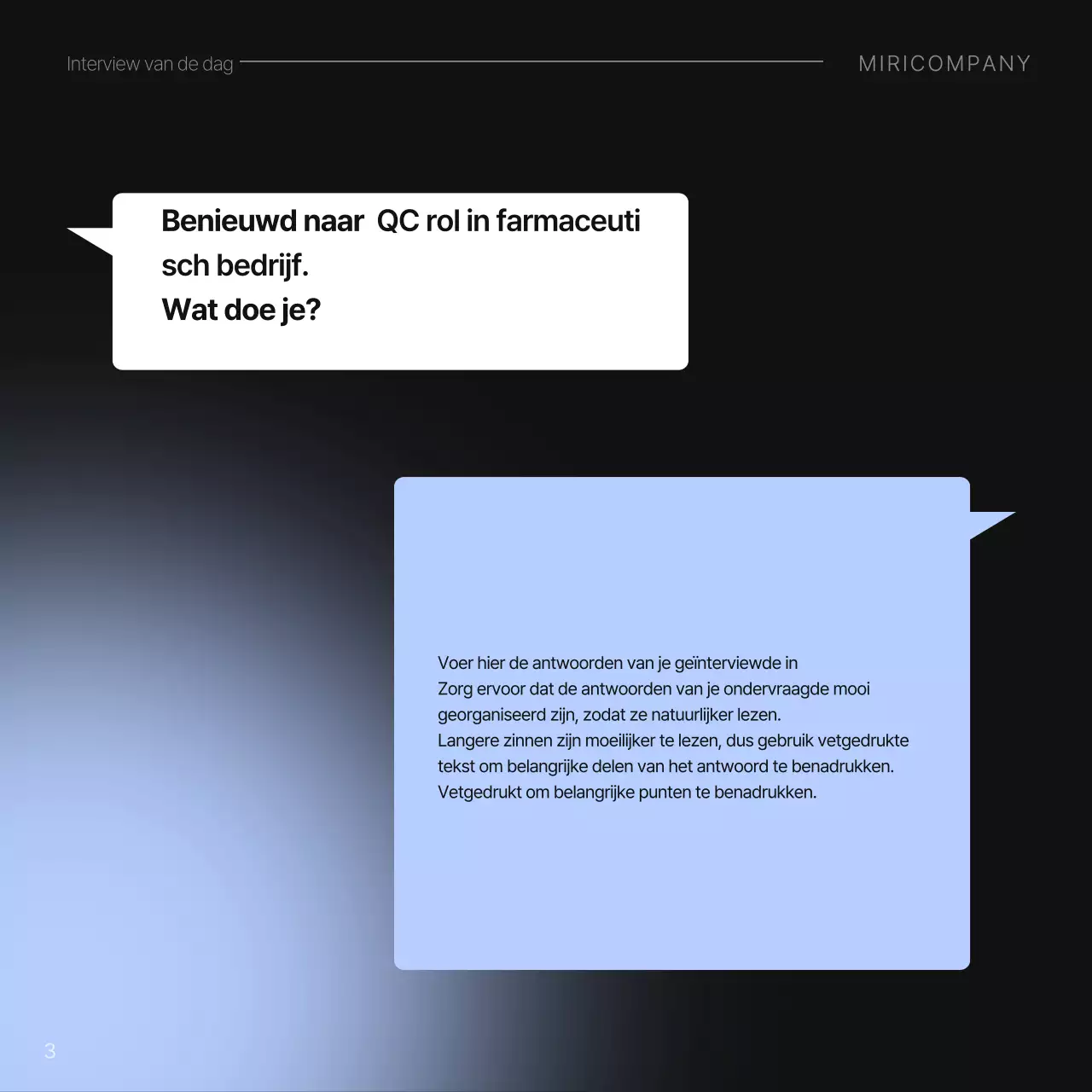 Minimalistische informatie voor sollicitatiegesprek in lichtblauw en zwart