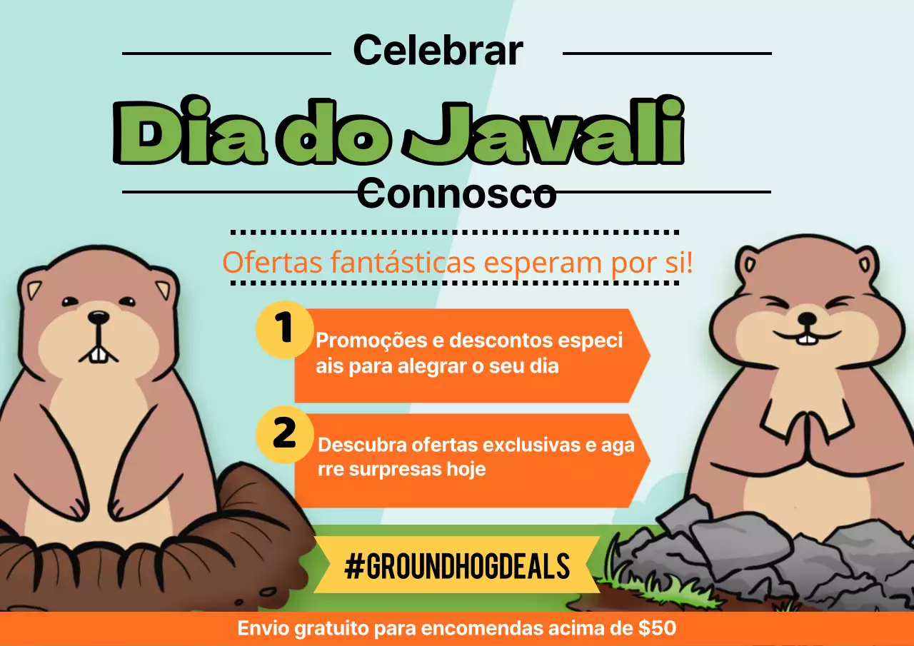 Anúncio de ofertas do Dia da Marmota em verde e laranja Kitsch