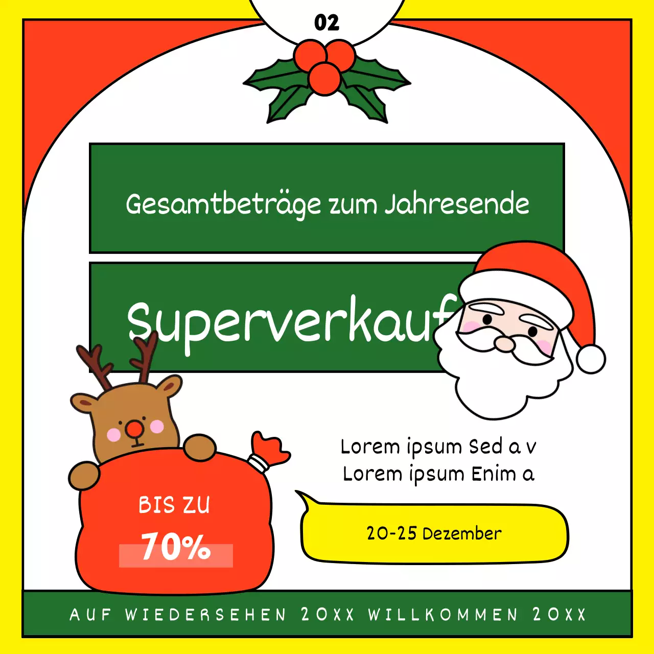 Niedliche Weihnachtsvorlage Anzeige in rot und gelb