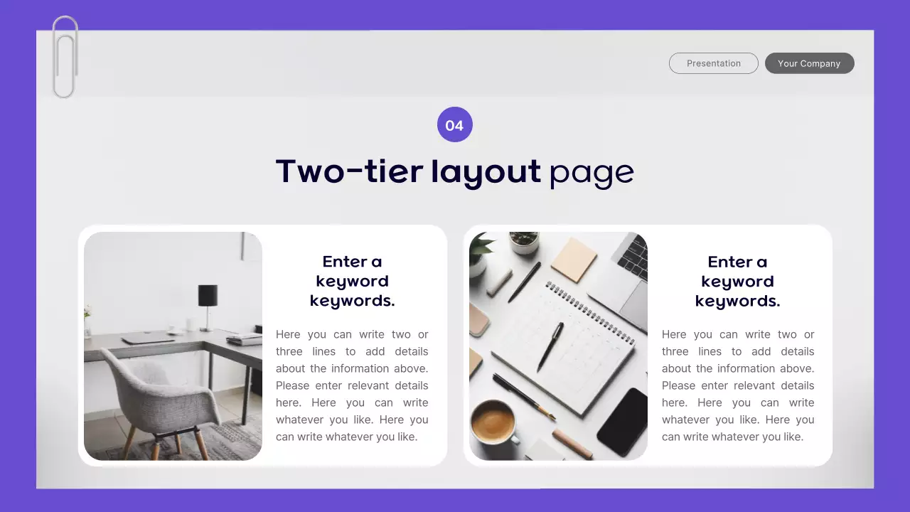 A simple office worker business report in purple and yellow