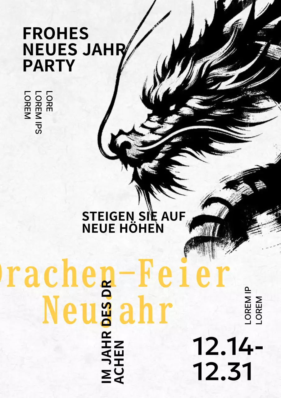 Traditionelle Partyeinladung zum Jahr des Drachen in Schwarz und Gelb