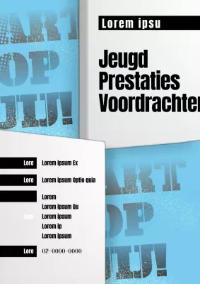 Een op pop-art geïnspireerde voorstelling in zwart en lichtblauw promoten