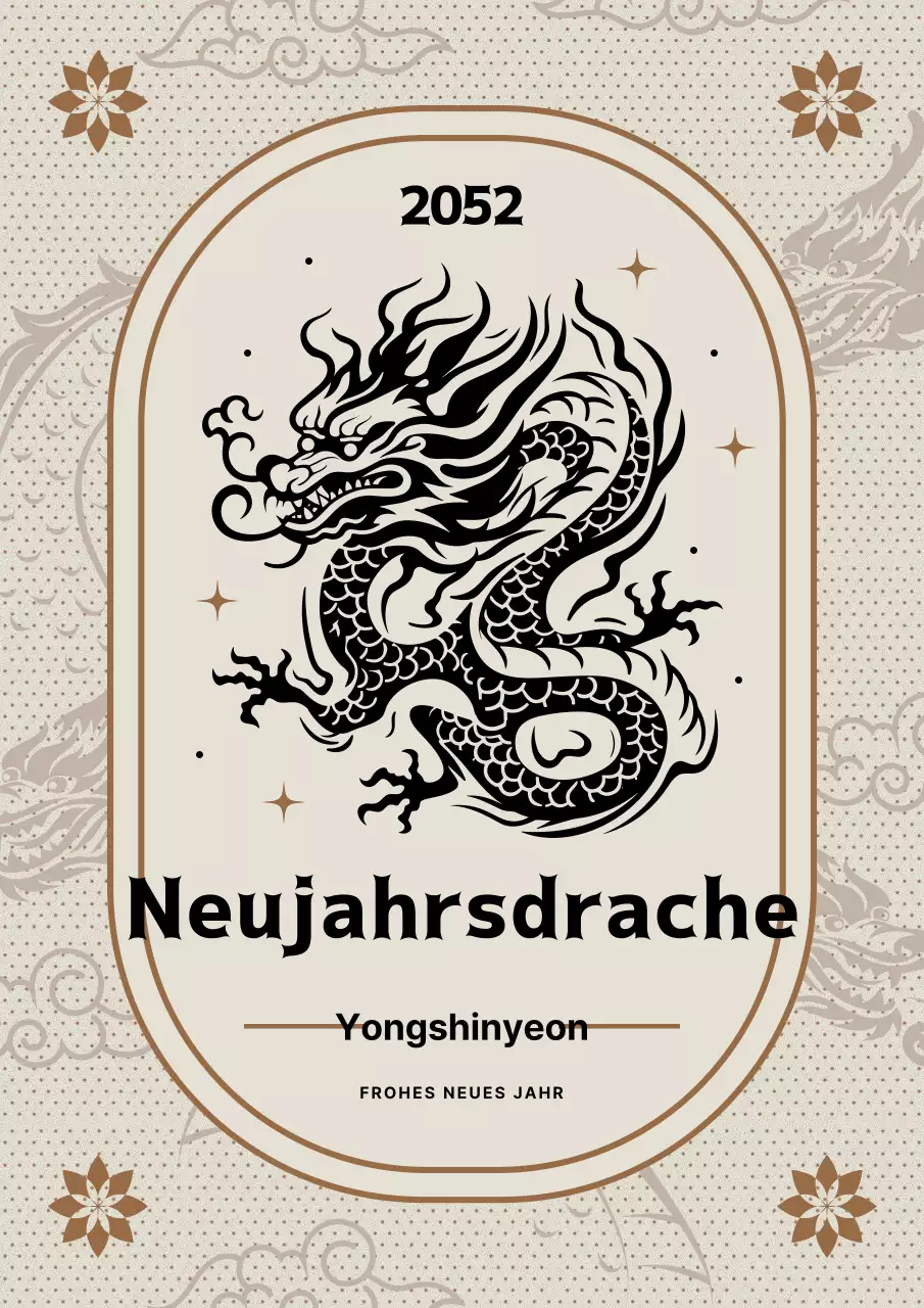 Vintage Jahr des Drachen Grußkarte in beige und braun