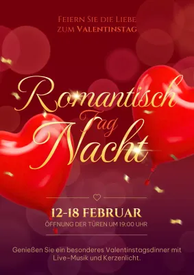 Werbung für ein rotes, gehobenes Restaurant zum Valentinstag