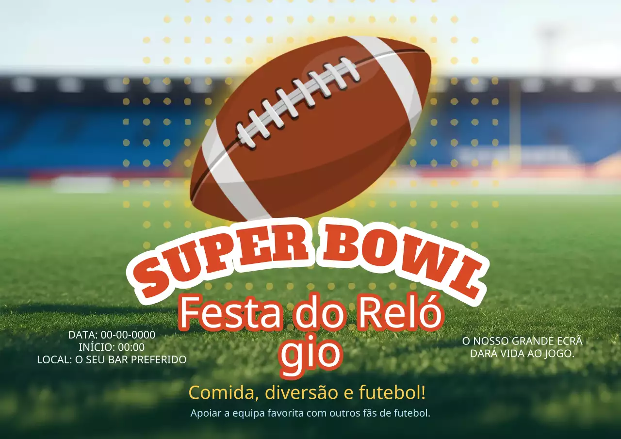 Convite clássico verde e vermelho para a festa do Super Bowl