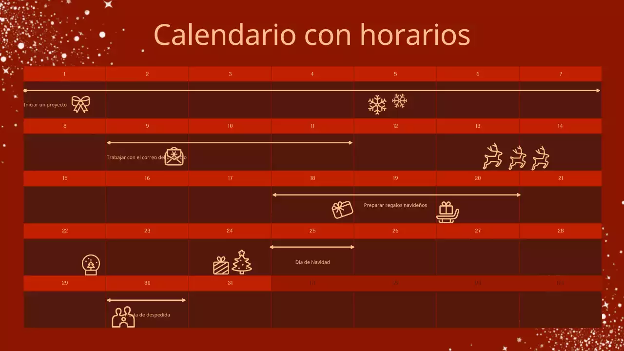 Una lujosa presentación de eventos navideños en rojo y marrón