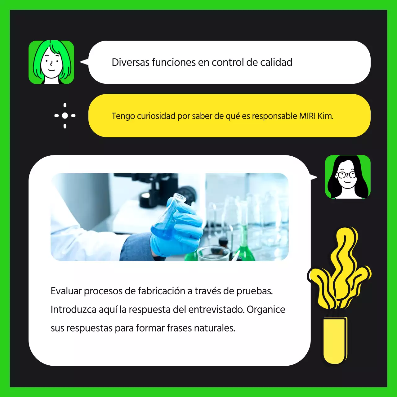 Información de la entrevista del titular en el estilo de moda de verde lima y negro