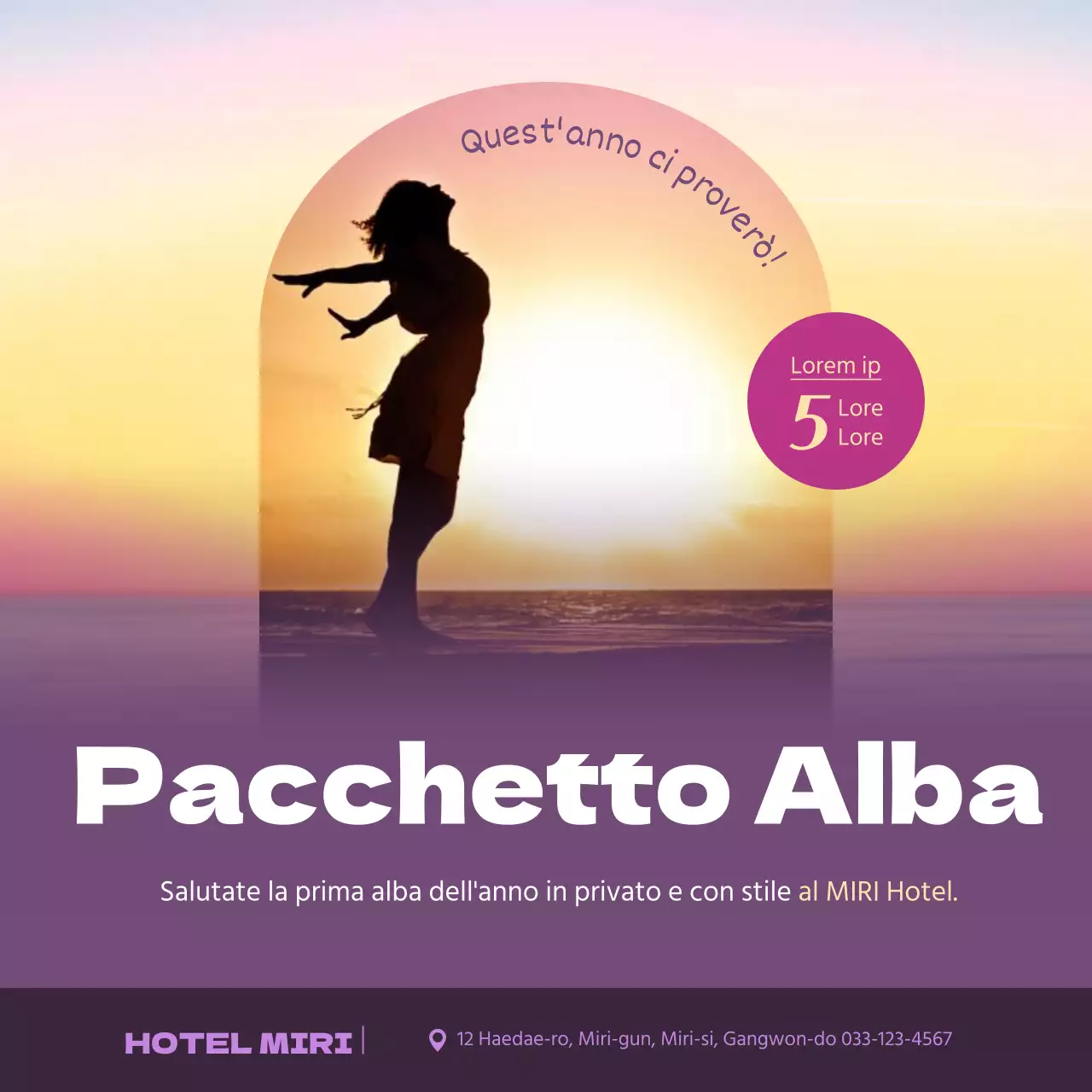 Promuovere un semplice annuncio di alba in giallo e viola