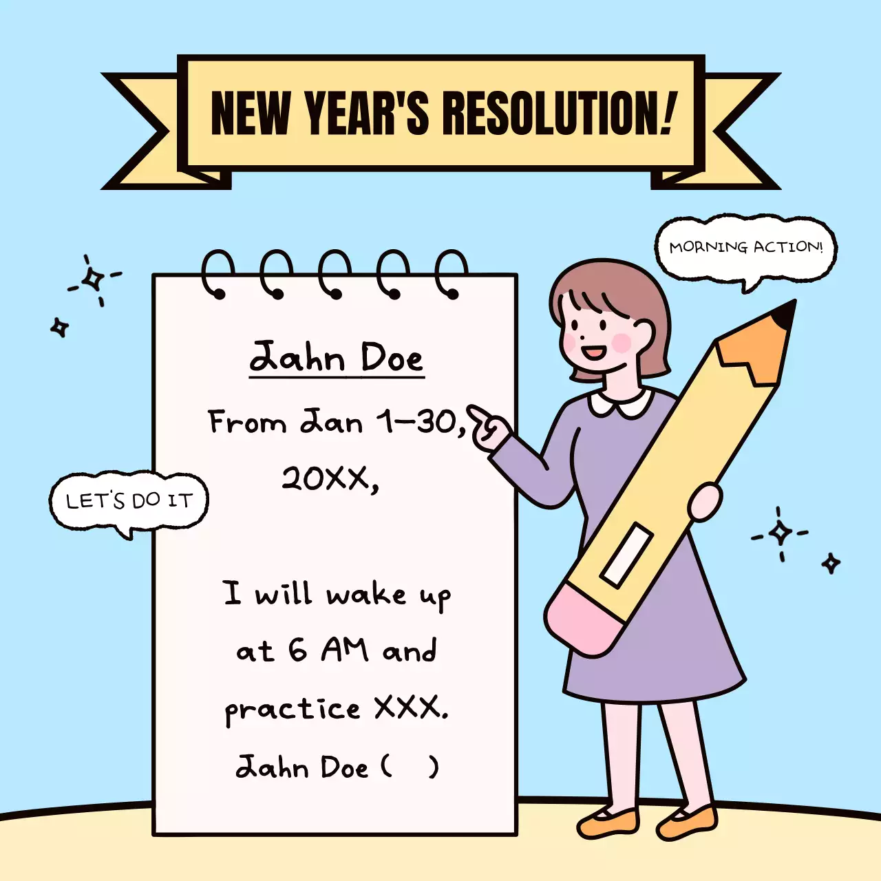 블루 코믹 해상도 플래너 소셜 미디어 포스트