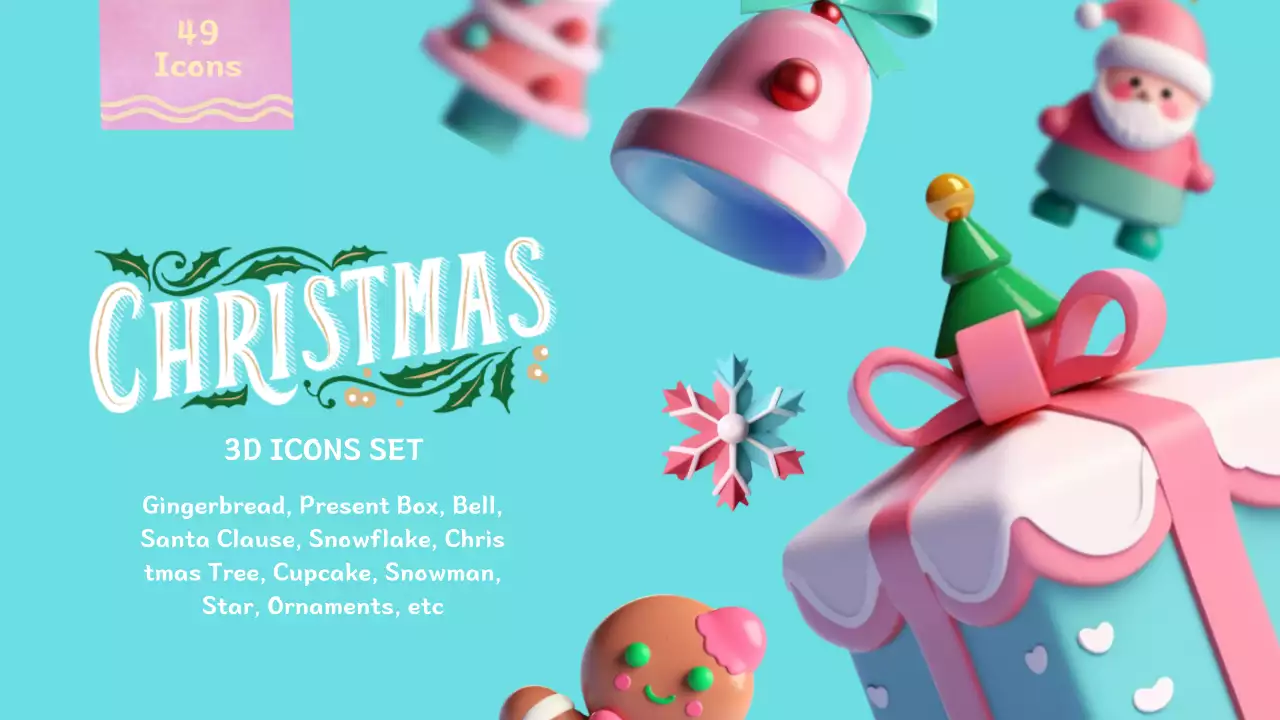 Colorful Retro Christmas Icons Set Presentation