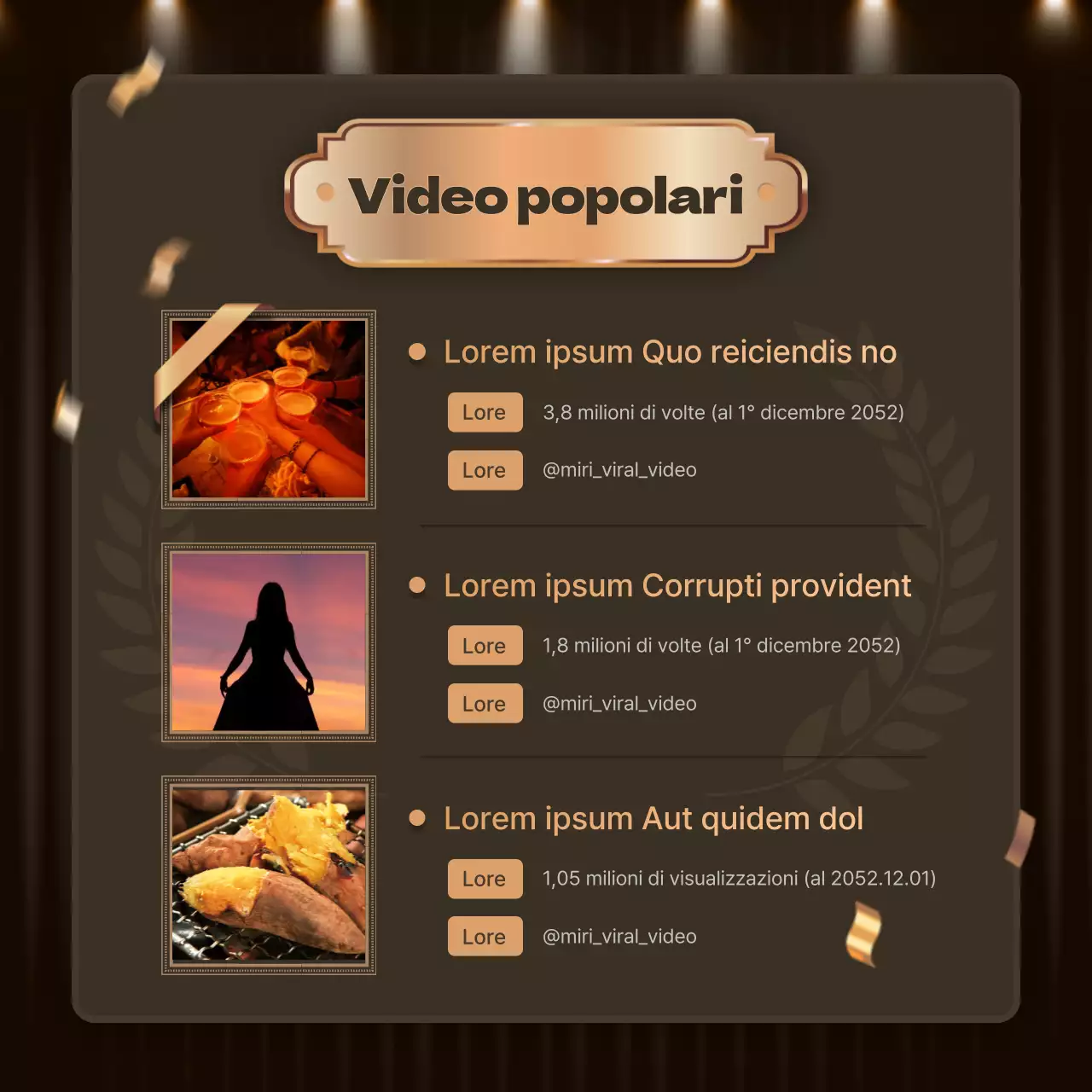 Contenuti lussuosi in arancione e marrone per un post di chiusura di fine anno