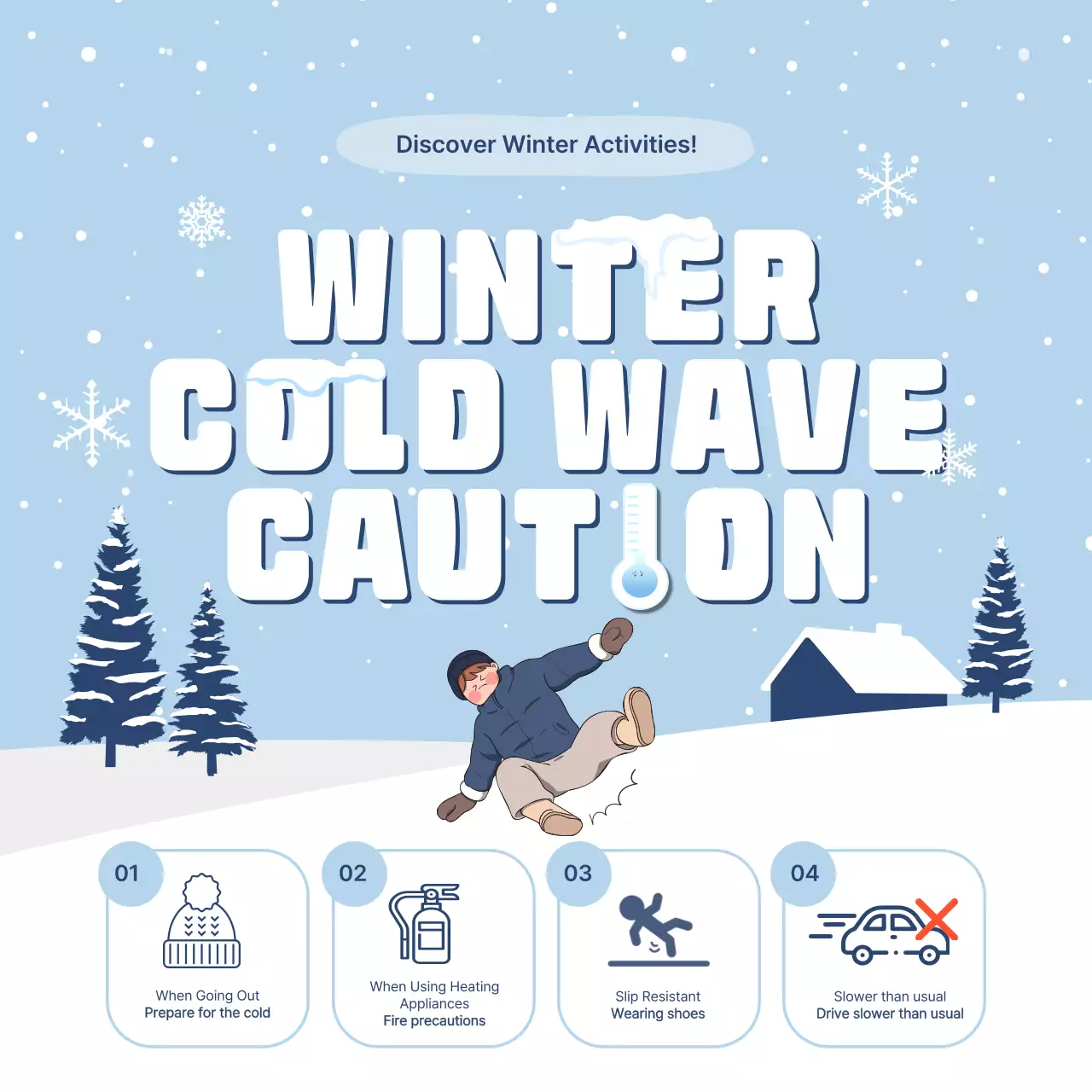 블루 심플 윈터 공지 소셜 미디어 포스트