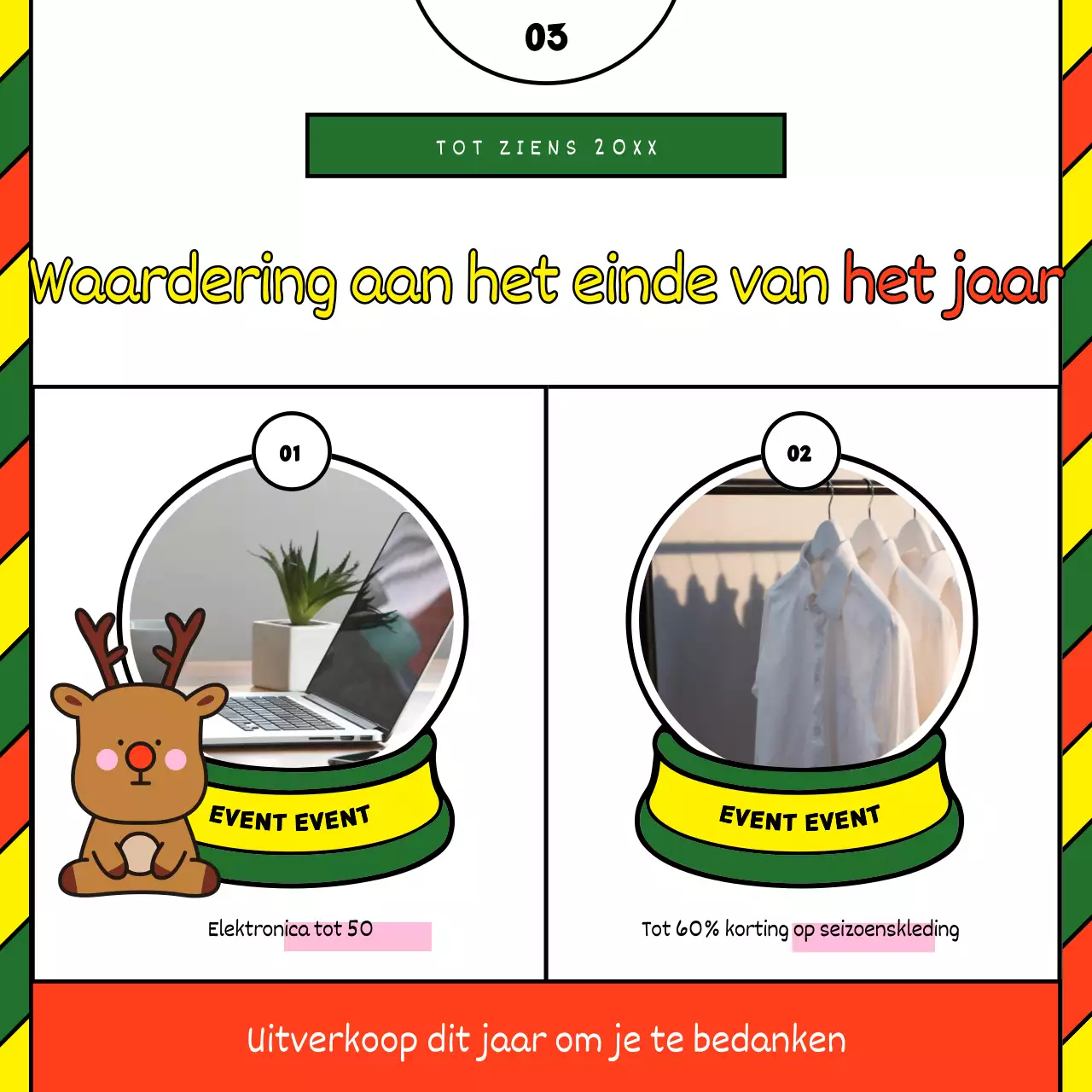 Schattige kerstsjabloonadvertentie in rood en geel